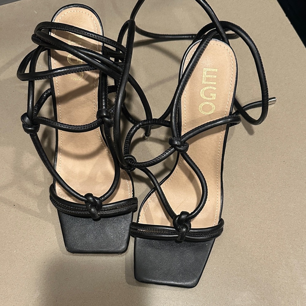 EGO square toe Black Strappy Sandals